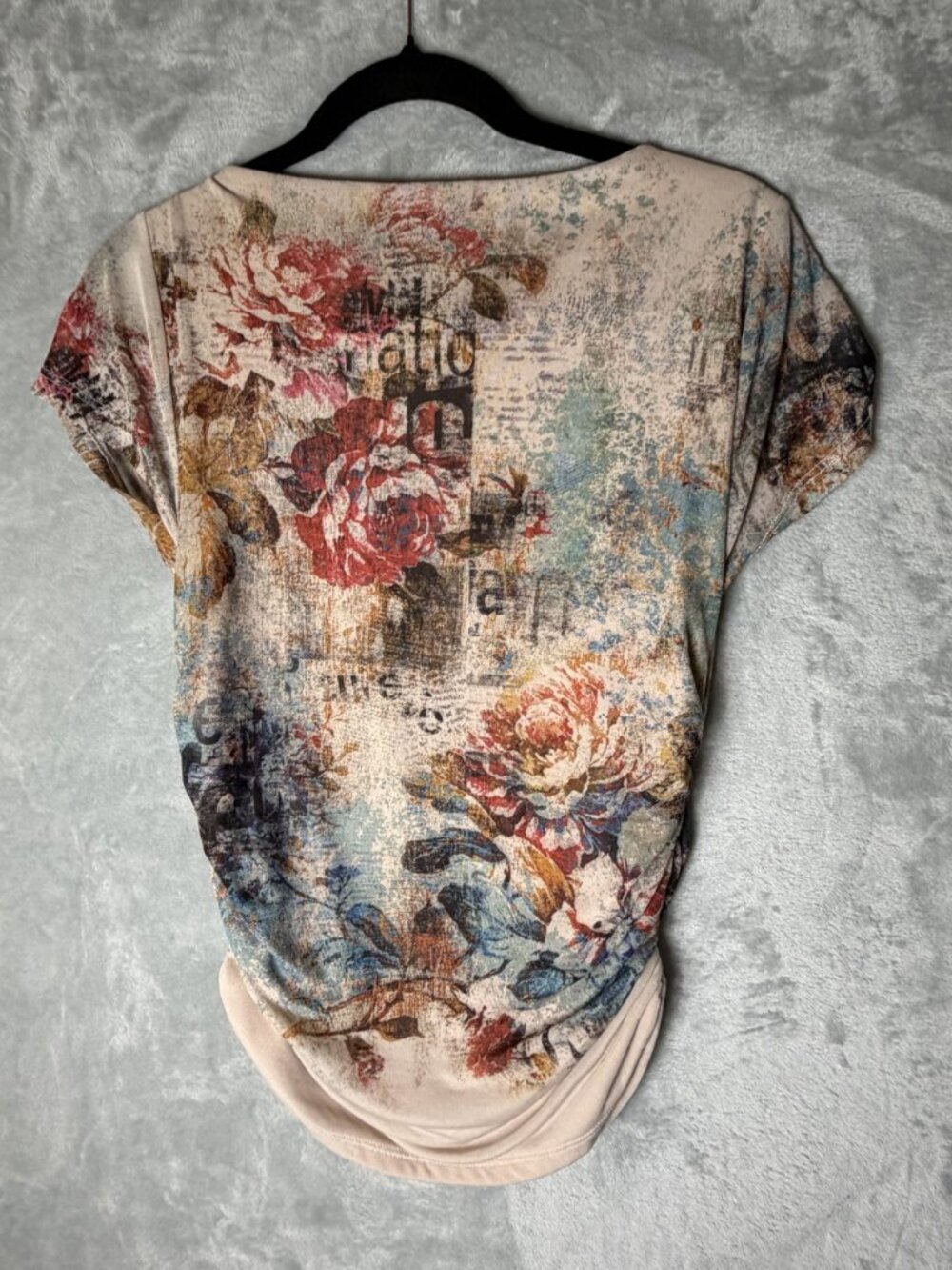 SWEET LILAC Top Womens XL Beige Floral Graphic Cap Sleeve Stretch Y2K - Picture 4 of 6